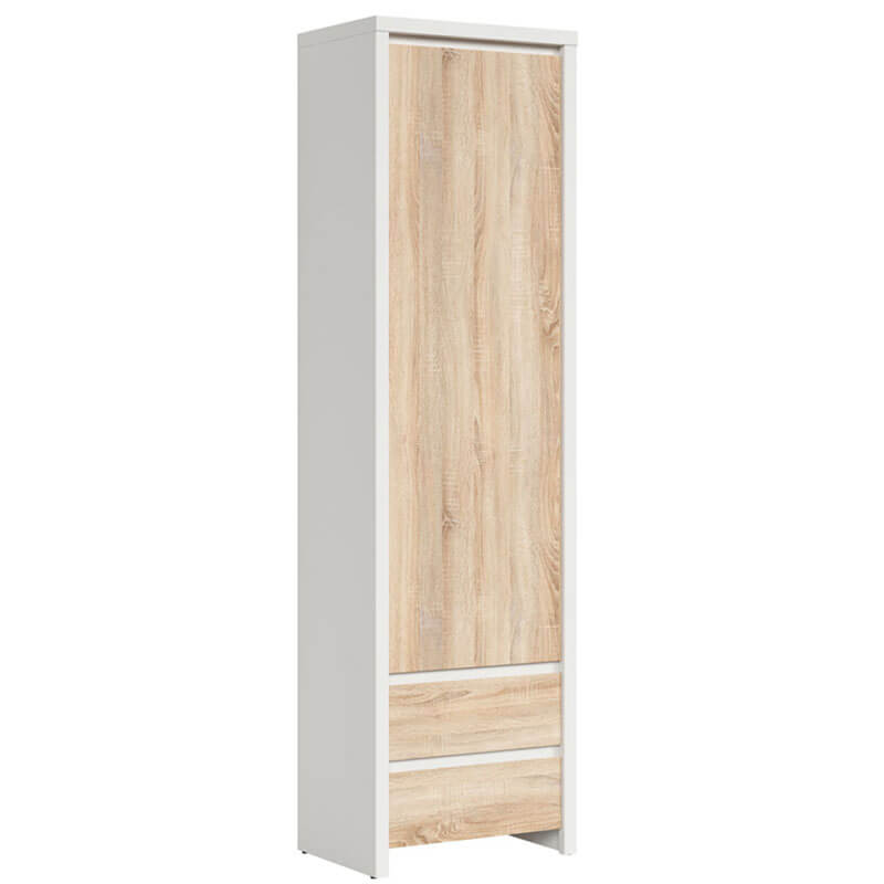 KASPIAN BRW REG1D2S 1 Door 2 Drawer Tall BLACK RED WHITE Cabinet-White / Sonoma Oak