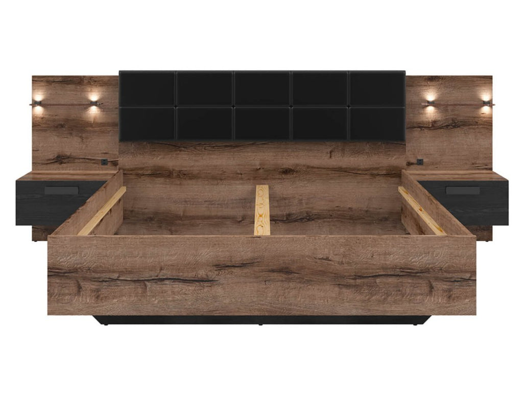 KASSEL BRW LOZ/160/A 2 Drawer Built-in Bedside King Size BLACK RED WHITE Bed-Monastery Oak / Black Oak