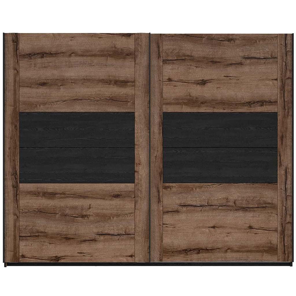 KASSEL BRW SZF/270 2 Door Sliding BLACK RED WHITE Wardrobe-Monastery Oak / Black Oak