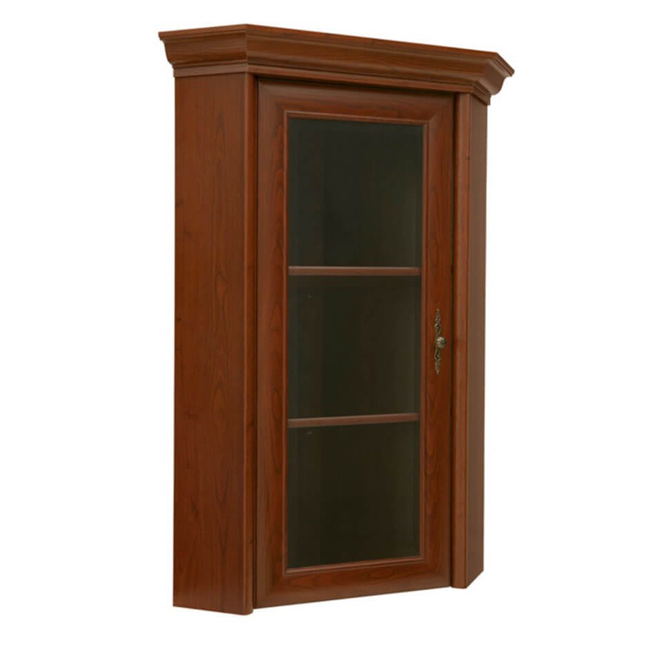 KENT BRW ENAD1WN 1 Door Corner Glass Fronted BLACK RED WHITE Display Cabinet-Chestnut