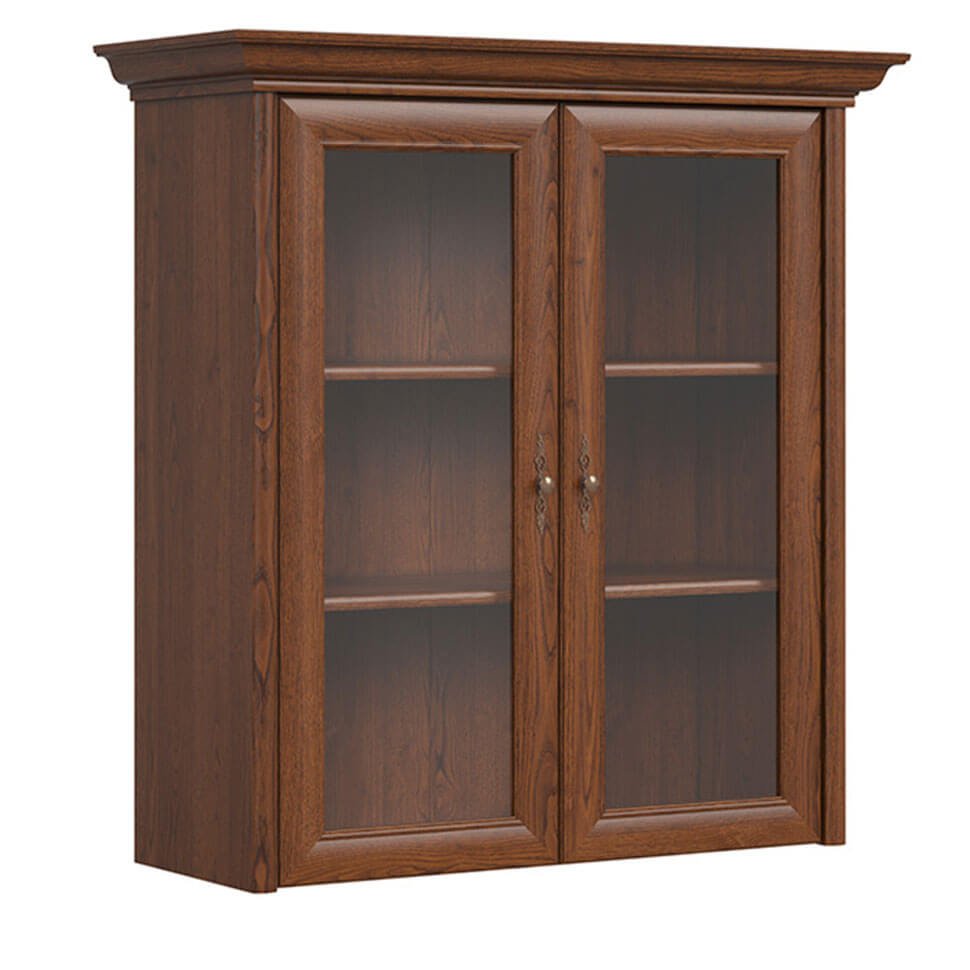 KENT BRW ENAD2W 2 Door Glass Fronted Top Unit BLACK RED WHITE Display Cabinet-Chestnut