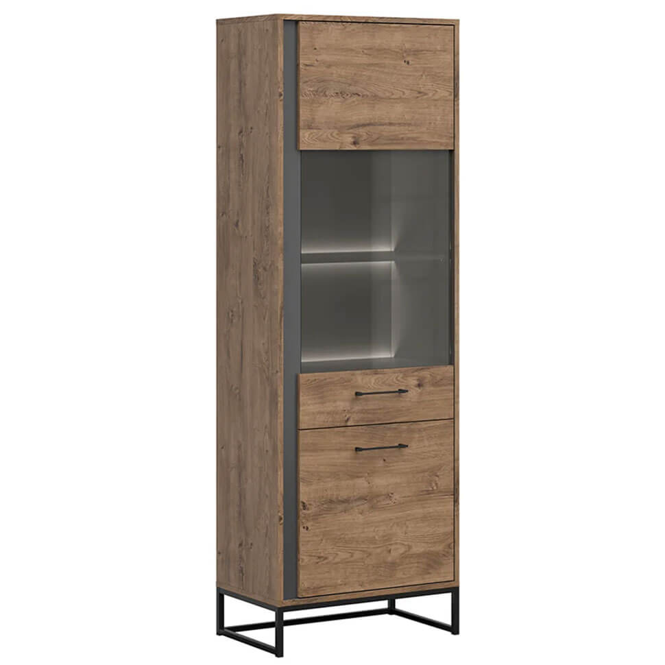 LUTON BRW REG1D1W/20/7/P 2 Door Glass Fronted LED BLACK RED WHITE Display Cabinet-Brown Ribbeck Oak / Graphite