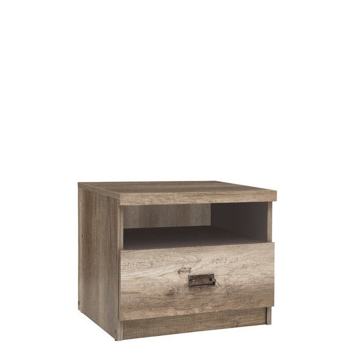 MALCOLM BRW KOM1S 1 Drawer BLACK RED WHITE Bedside Table-Canyon Monument Oak / Grey Wolfram