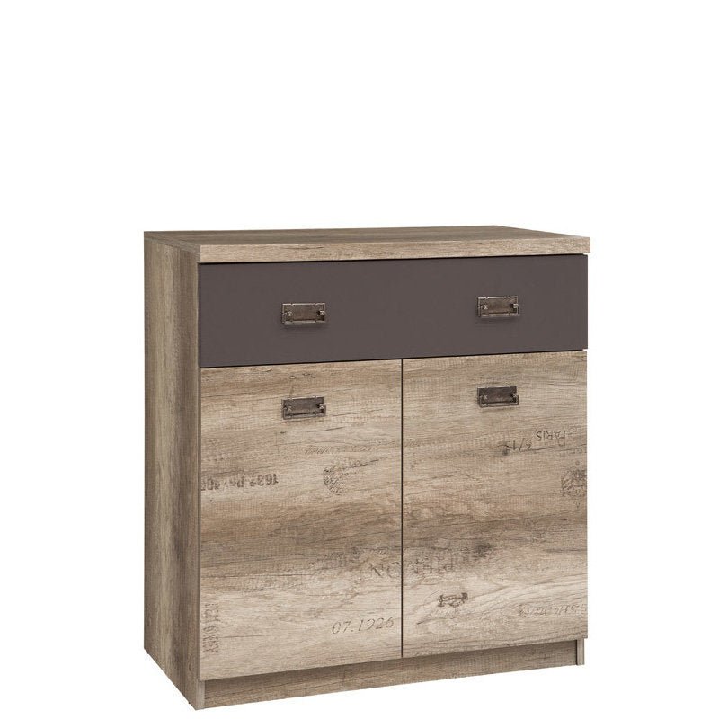 MALCOLM BRW KOM2D1S 1 Drawer 2 Door BLACK RED WHITE Cabinet-Canyon Monument Oak / Grey Wolfram