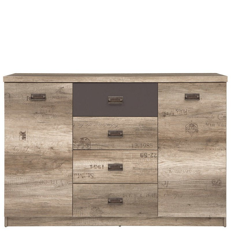 MALCOLM BRW KOM2D4S 2 Door 4 Drawer BLACK RED WHITE Sideboard-Canyon Monument Oak / Grey Wolfram