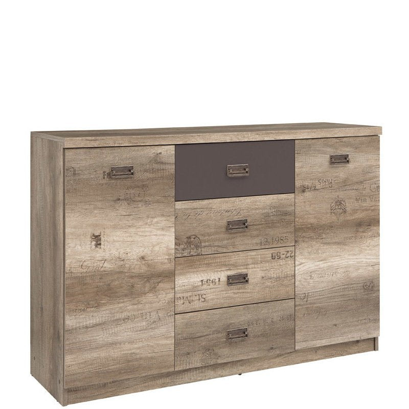 MALCOLM BRW KOM2D4S 2 Door 4 Drawer BLACK RED WHITE Sideboard-Canyon Monument Oak / Grey Wolfram