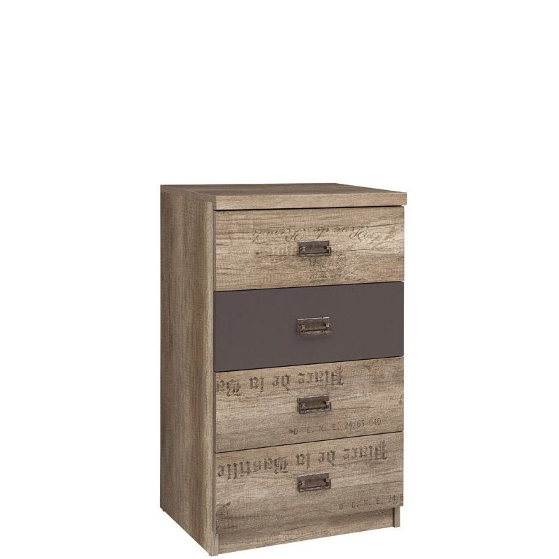 MALCOLM BRW KOM4S/50 4 Drawer BLACK RED WHITE Chest of Drawers-Canyon Monument Oak / Grey Wolfram
