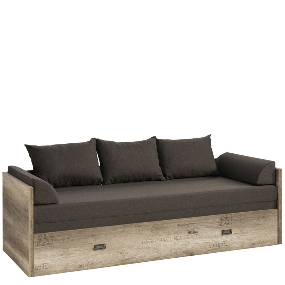 MALCOLM BRW LOZ/80/160 Grey 3 Seater Fold Out Lift Up Storage BLACK RED WHITE Sofa Bed-Canyon Monument Oak