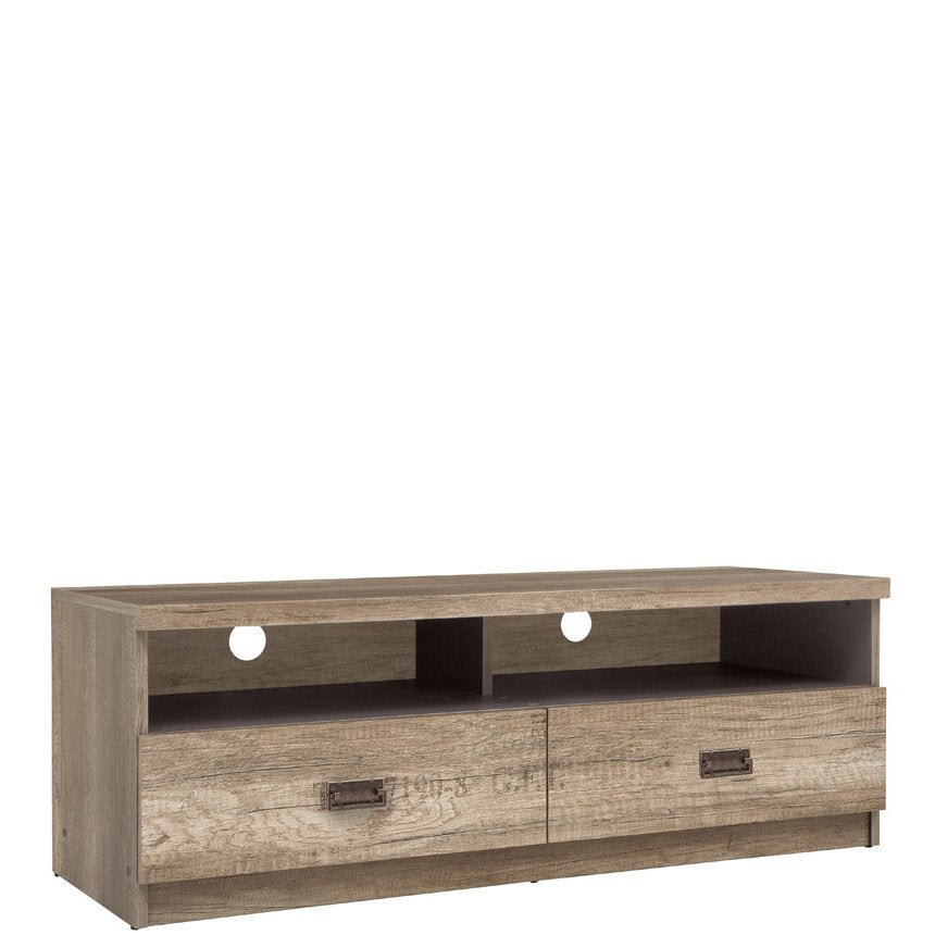 MALCOLM BRW RTV2S 2 Drawer BLACK RED WHITE TV Cabinet-Canyon Monument Oak / Grey Wolfram