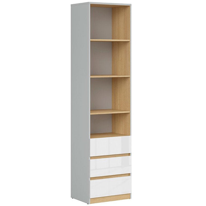NANDU BRW REG3S 3 Drawer High Gloss Tall BLACK RED WHITE Bookcase-Light Grey / Polish Oak / White Gloss