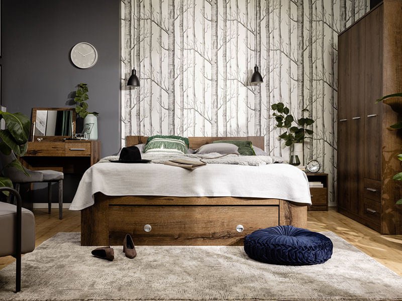 NEPO PLUS BRW Bedroom BLACK RED WHITE Furniture Set-Monastery Oak