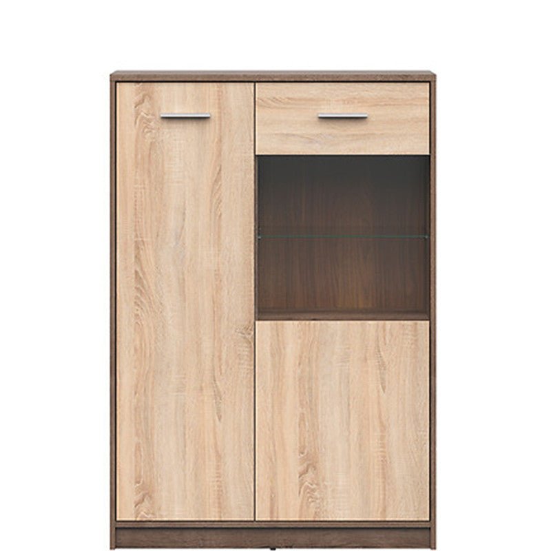 NEPO PLUS BRW REG1D1W/90 2 Door Glass Fronted Low BLACK RED WHITE Display Cabinet-Monastery Oak / Sonoma Oak