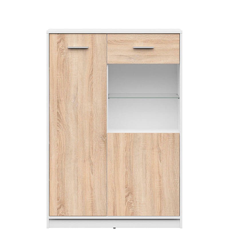 NEPO PLUS BRW REG1D1W/90 2 Door Glass Fronted Low BLACK RED WHITE Display Cabinet-White / Sonoma Oak