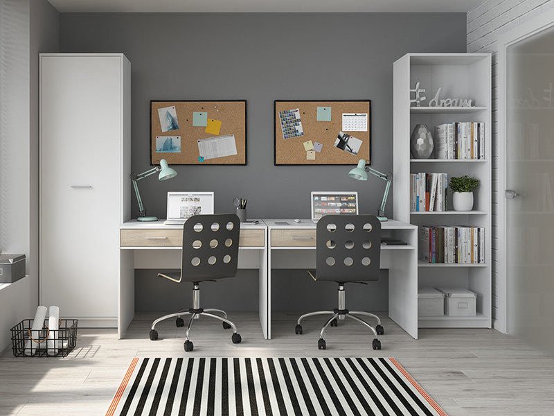 NEPO PLUS BRW Workspace BLACK RED WHITE Furniture Set-White / Sonoma Oak