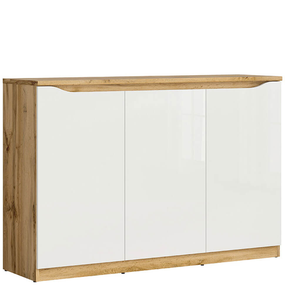 NUIS BRW KOM3D 3 Door High Gloss BLACK RED WHITE Cabinet-Wotan Oak / White Gloss