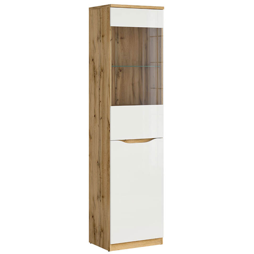 NUIS BRW REG1D1W 2 Door Glass Fronted High Gloss BLACK RED WHITE Display Cabinet-Wotan Oak / White Gloss