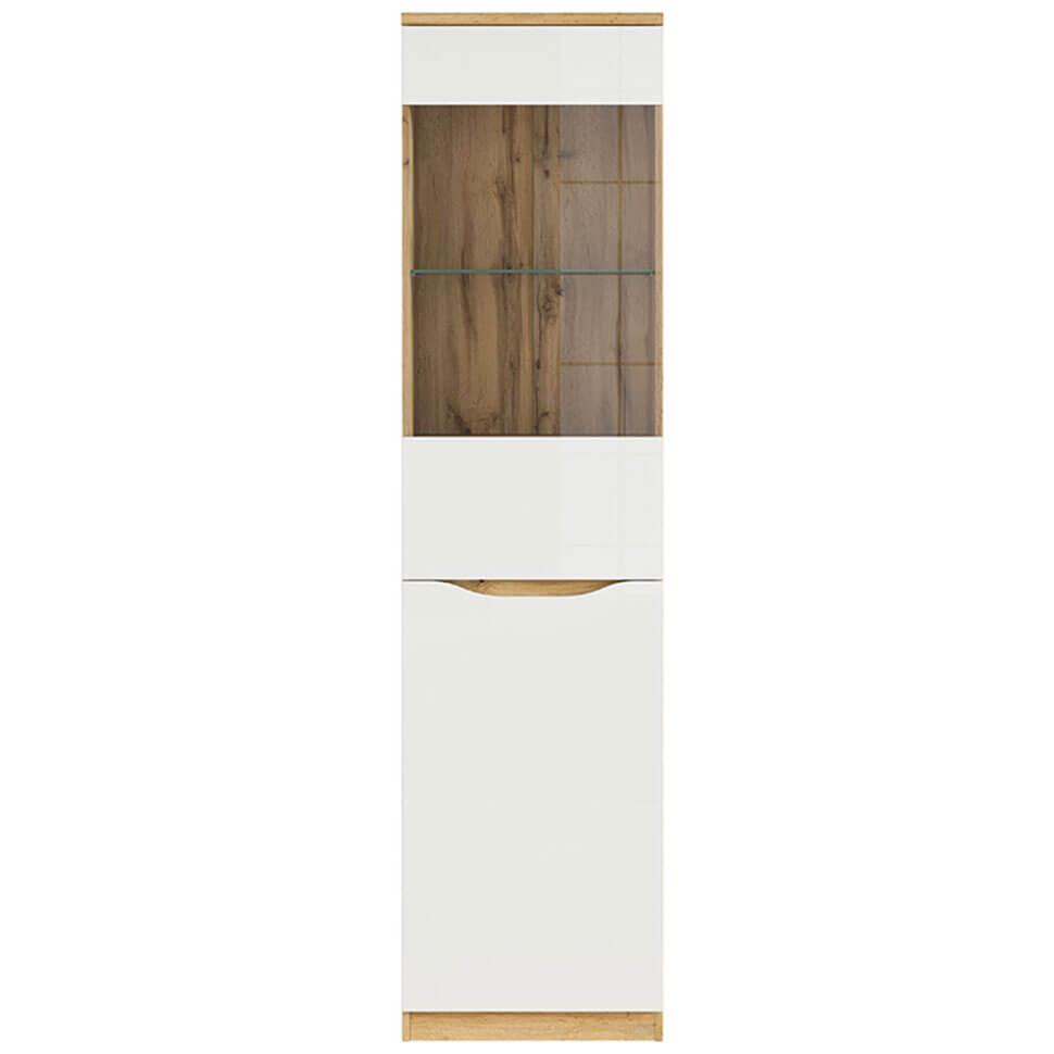NUIS BRW REG1D1W 2 Door Glass Fronted High Gloss BLACK RED WHITE Display Cabinet-Wotan Oak / White Gloss