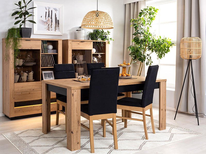 OSTIA BRW Dining Room LED BLACK RED WHITE Furniture Set-Artisan Oak / Black Oak