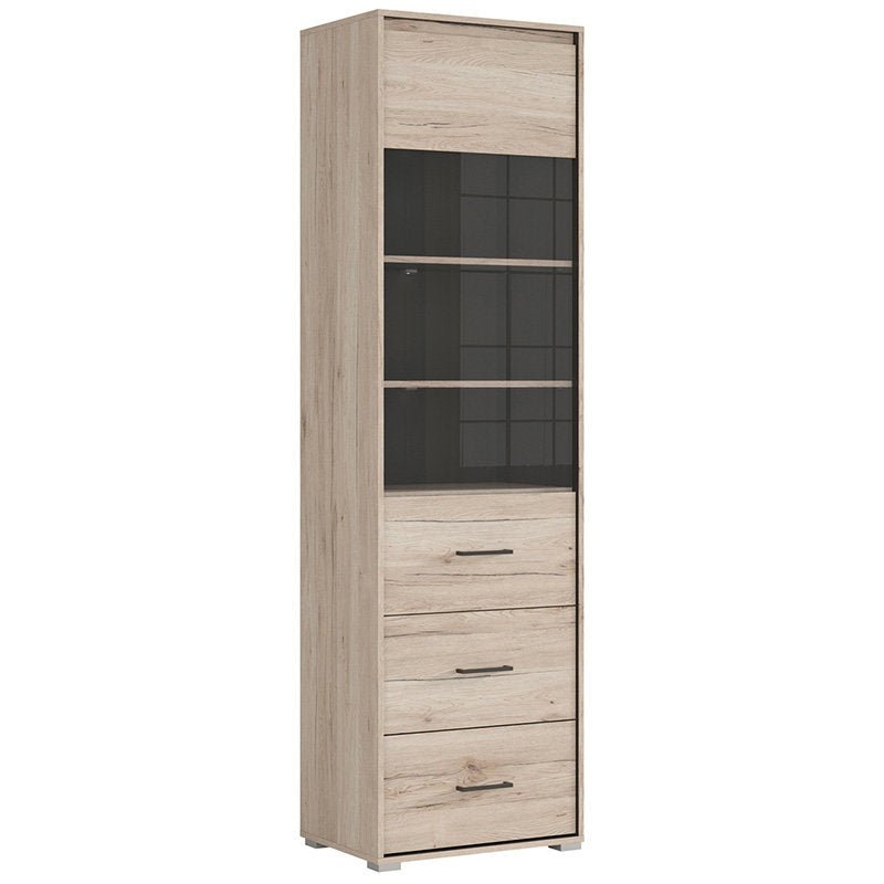 RONSE BRW REG1W2S 1 Door 2 Drawer Glass Fronted BLACK RED WHITE Display Cabinet-Light San Remo Oak / Grеy Wolfram