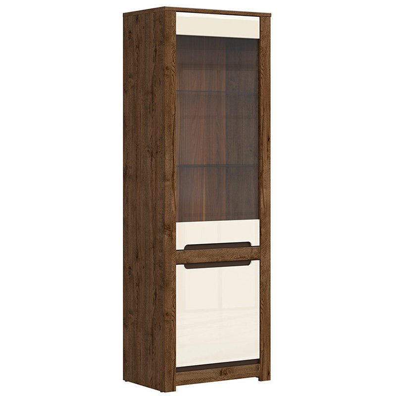 RUSO BRW REG1W1D 2 Door Glass Fronted High Gloss BLACK RED WHITE Display Cabinet-April Oak / Pearl Gloss