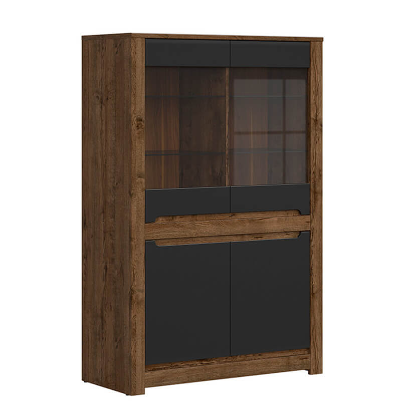 RUSO BRW REG2W2D 4 Door Glass Fronted High Gloss BLACK RED WHITE Display Cabinet-April Oak / Black