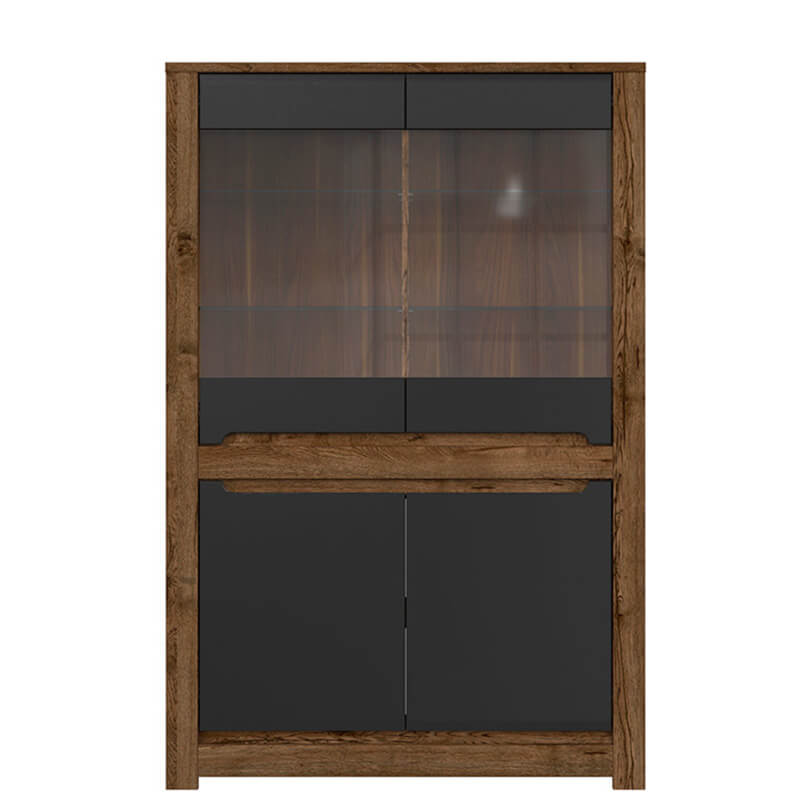 RUSO BRW REG2W2D 4 Door Glass Fronted High Gloss BLACK RED WHITE Display Cabinet-April Oak / Black