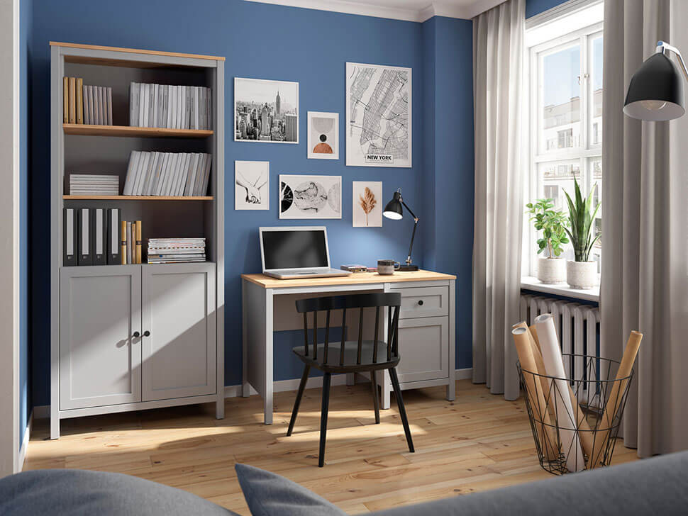 SALGA BRW Home Office BLACK RED WHITE Furniture Set-Arktisgrau Grey / Artisan Oak