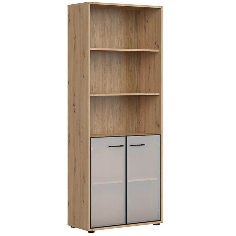 SPACE OFFICE BRW REG2W/200 2 Door Glass Fronted BLACK RED WHITE Display Cabinet-Artisan Oak