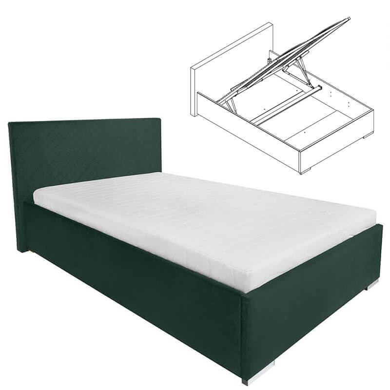 SYNTIA III BRW 120 Ergo Space Green Lift Up Semi Double Storage BLACK RED WHITE Upholstered Bed-Kronoskaro 14 Green