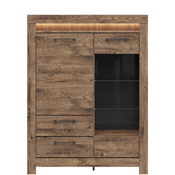 TORIN BRW REG1D1W2S 2 Door 2 Drawer Glass Fronted BLACK RED WHITE Display Cabinet-Brown Ribbeck Oak