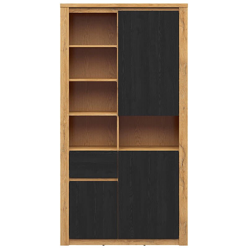 WALTON BRW REG3D1S 1 Drawer 3 Door BLACK RED WHITE Bookcase-Grand Oak / Black Oak