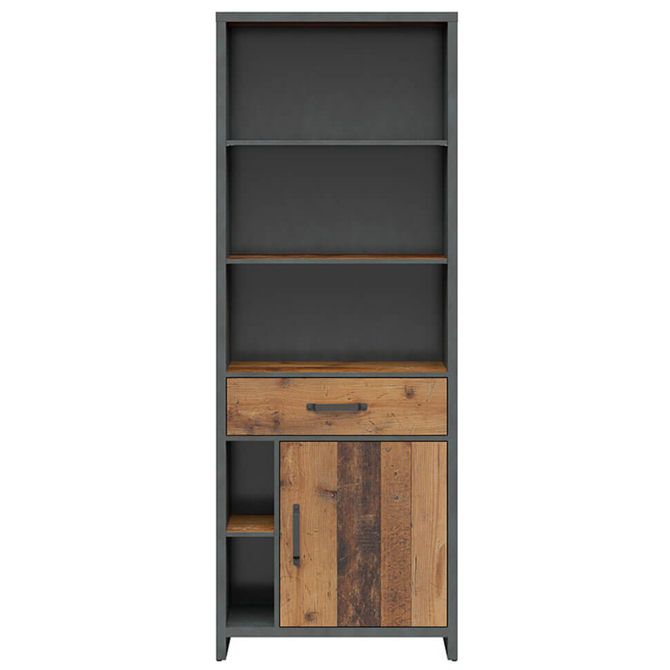 WESTON BRW REG1D1S 1 Door 1 Drawer Tall BLACK RED WHITE Bookcase-Artisan Oak / Matera