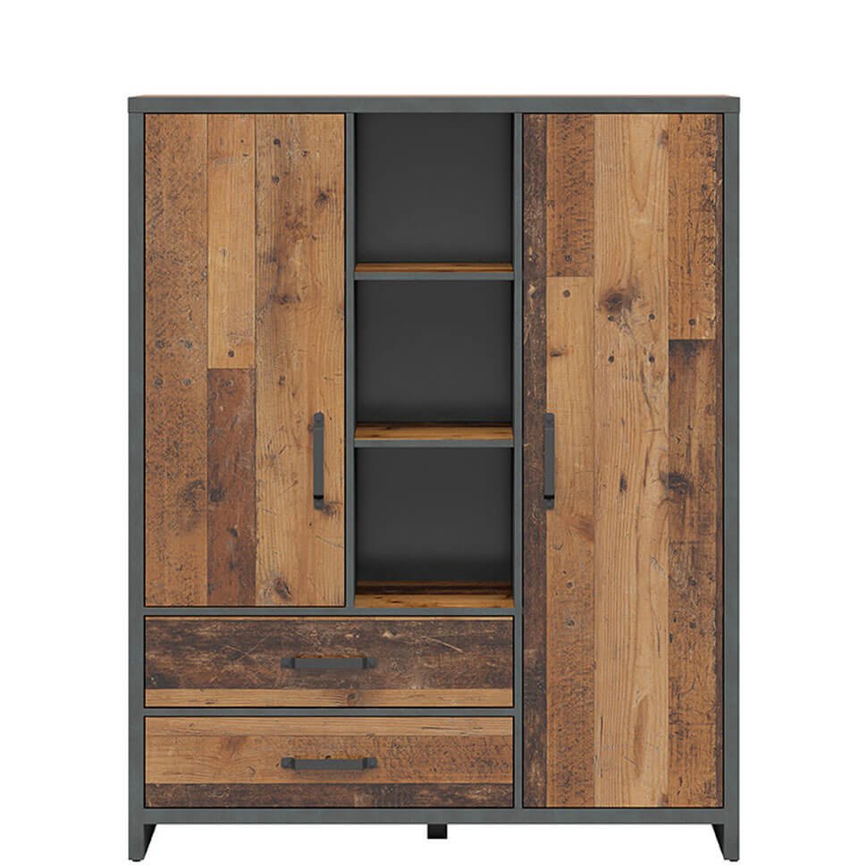 WESTON BRW REG2D2S 2 Door 2 Drawer Low BLACK RED WHITE Bookcase-Artisan Oak / Matera