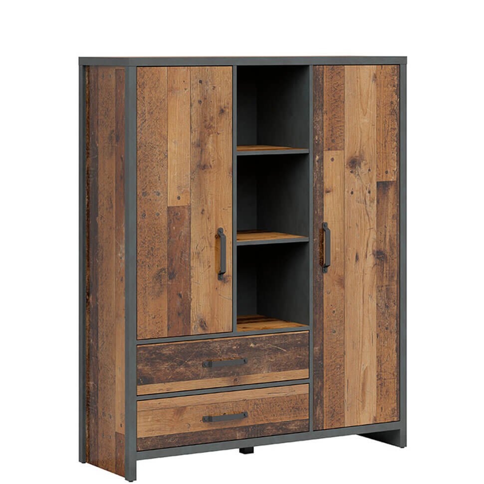 WESTON BRW REG2D2S 2 Door 2 Drawer Low BLACK RED WHITE Bookcase-Old Style Pine / Matera