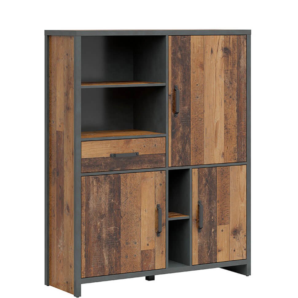 WESTON BRW REG3D1S 1 Drawer 3 Door Low BLACK RED WHITE Bookcase-Old Style Pine / Matera