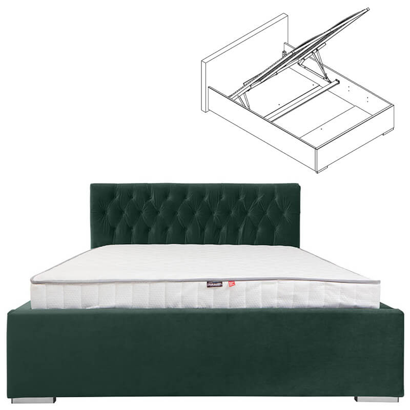WIKTORIA II BRW 160 Ergo Space Green King Size Lift Up Storage BLACK RED WHITE Upholstered Bed-Riviera 38 Green