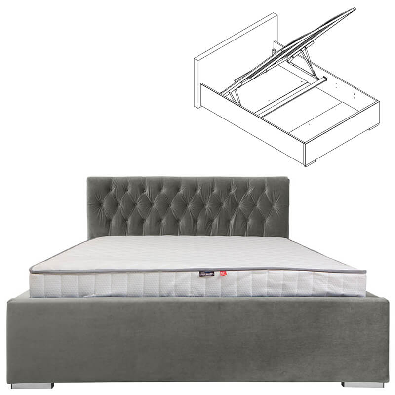 WIKTORIA II BRW 160 Ergo Space Grey King Size Lift Up Storage BLACK RED WHITE Upholstered Bed-Riviera 91 Grey