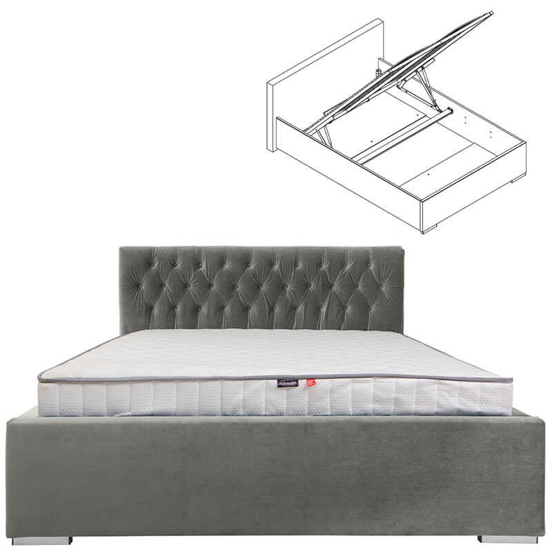 WIKTORIA II BRW 180 Ergo Space Grey Lift Up Storage Super King Size BLACK RED WHITE Upholstered Bed-Riviera 91 Grey