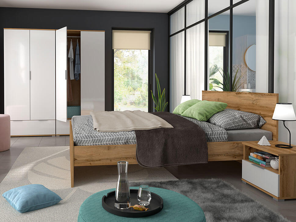 ZELE BRW Bedroom BLACK RED WHITE Furniture Set-Wotan Oak / White Gloss