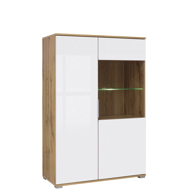 ZELE BRW REG1W1D/90 2 Door Glass Fronted BLACK RED WHITE Display Cabinet-Wotan Oak / White Gloss